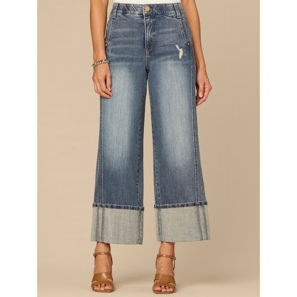 Democracy Skyrise Wide Leg Jeans Women 2 Blue Dark Wash Stretch Panel 26x33 - Picture 2 of 16